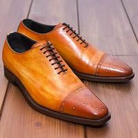 Top Trending Men's Hand Stitch Brown Cap Toe Brogue Shoes, Leather Lace Up Formal Shoes - Thumbnail 1