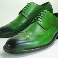 Unique Men's Hand Stitch Green Wingtip Leather Lace Up Formal Shoes  - Thumbnail 1