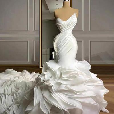 Princess mermaid ruffle ivory wedding dresses - Thumbnail 2