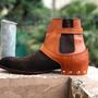Handmade Ankle High Monk Strap Leather Boot, Men's Two Tone Suede Chelsea Boot-1