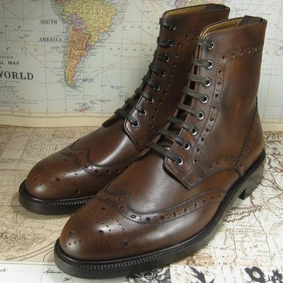 Elegant men's brown ankle high genuine leather rangers lace up formal boot