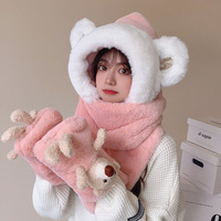 3 In 1 Fluffy Bear Hooded Scarf Gloves Hat - Thumbnail 6