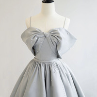 Lovely Satin Pearls Floor Length Prom Dress, A-Line Evening Party Dress - Thumbnail 1