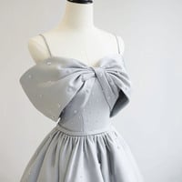 Lovely Satin Pearls Floor Length Prom Dress, A-Line Evening Party Dress - Thumbnail 2