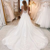 Gorgeous Ball Gown Square Neck Organza Wedding Dresses with Lace - Thumbnail 2