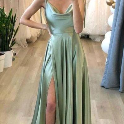 Sheath mint green long evening dresses with split - Thumbnail 2