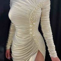 Women'S Long Sleeve Bubble Bead Design Split Dress - Thumbnail 1