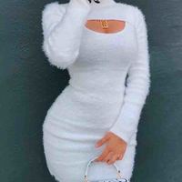 Elegant Temperament Fashion Women'S Long Sleeved White Dress - Thumbnail 1