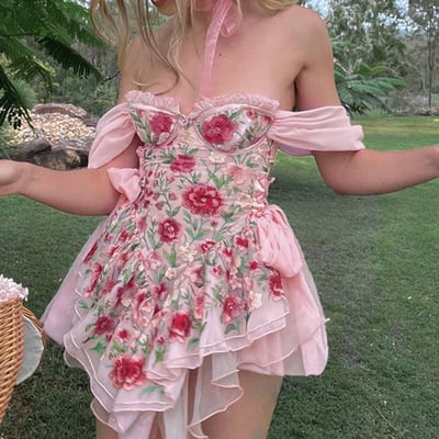 Pink flower garden dress - Thumbnail 1