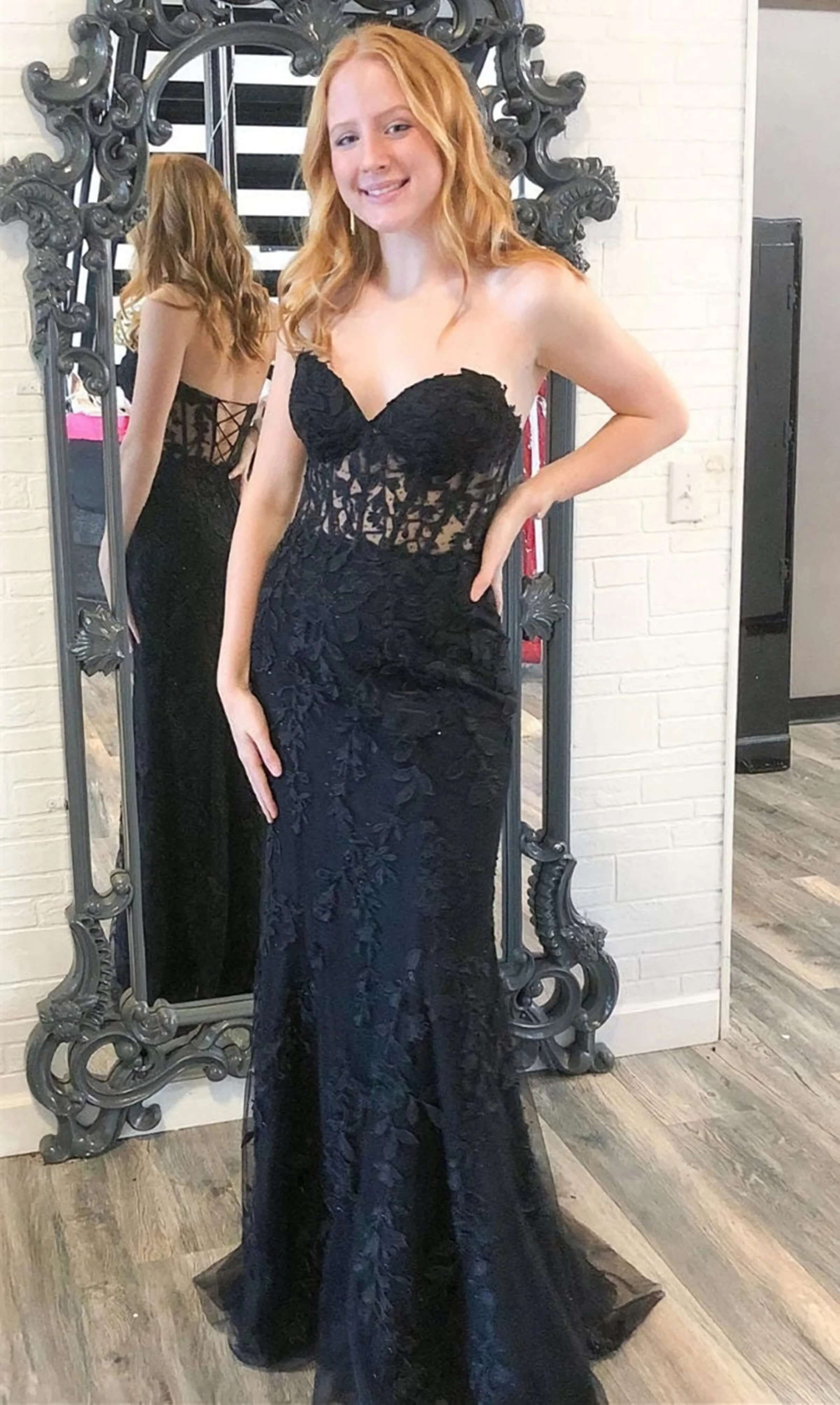 lace prom dresses 2023 open lace back dress Red Prom Dress 2023 A-Line Square Neck Puff Balloon  Sleeves Satin