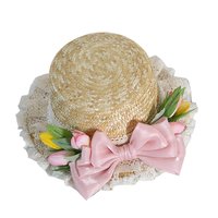 Cute Victorian Girl Tulip Bow Summer Straw Hat - Thumbnail 6