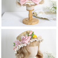 Cute Victorian Girl Tulip Bow Summer Straw Hat - Thumbnail 1