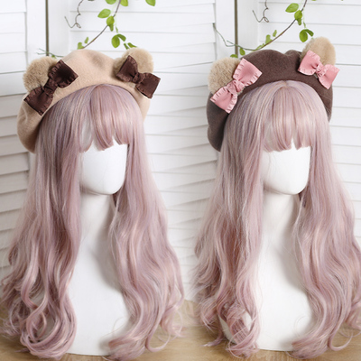 Cute Teddy Bear Ears with Bow Fall Autumn Winter Painter Beret Hat