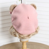 Cute Teddy Bear Ears with Bow Fall Autumn Winter Painter Beret Hat - Thumbnail 5