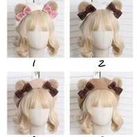Cute Teddy Bear Ears with Bow Fall Autumn Winter Painter Beret Hat - Thumbnail 1