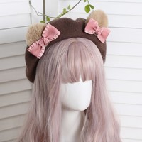 Cute Teddy Bear Ears with Bow Fall Autumn Winter Painter Beret Hat - Thumbnail 7