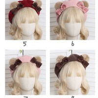 Cute Teddy Bear Ears with Bow Fall Autumn Winter Painter Beret Hat - Thumbnail 2