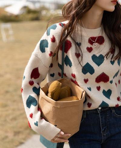 Colorful Heart Knit Sweater