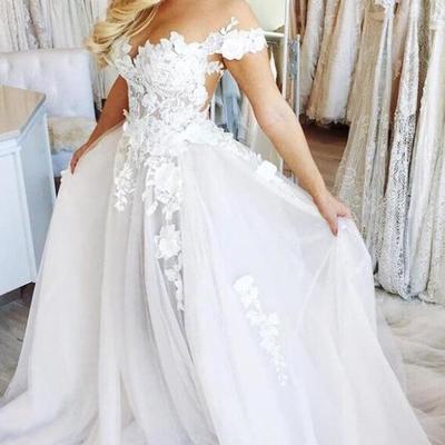 Off the shoulder mermaid lace ball gown long wedding dress - Thumbnail 3