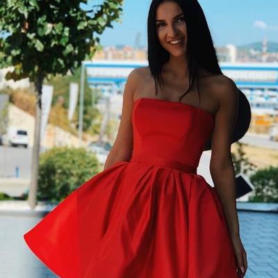 Strapless red short homecoming dress - Thumbnail 1