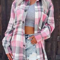 Elegant Women's Plaid Long Sleeve Cardigan Coat - Thumbnail 1