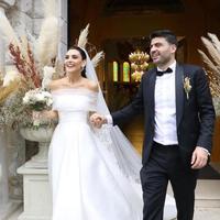 Charming Strapless Leg Slit Satin Wedding Dress with Pockets - Thumbnail 1