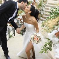 Charming Strapless Leg Slit Satin Wedding Dress with Pockets - Thumbnail 2