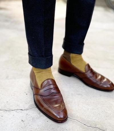 Men's Unique Hand Stitch Brown Moccasin Genuine Leather Christmas Shoes