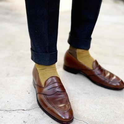 Men's unique hand stitch brown moccasin genuine leather christmas shoes