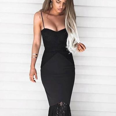 Sp1751,new style spaghetti straps lace mermaid prom dresses,black sleeveless evening party dress - Thumbnail 5