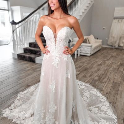 Charming mermaid sweetheart sparkly tulle wedding dresses with appliques