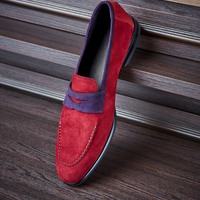 Men's Red Awesome Penny Loafers Specially Designed For Christmas Event Handmade Shoes - Thumbnail 1
