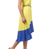 Two-tone Belted A-line Dress  - Thumbnail 3