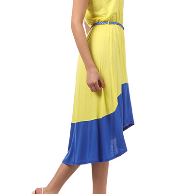 Two-tone belted a-line dress 