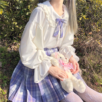 Spring Summer Japanese School Uniform Fresh White Short Sleeve Long Sleeve Blouses T Shirts - Thumbnail 4