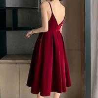 A Line Burgundy Short Velvet Prom Dresses - Thumbnail 1