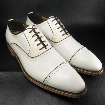 Decent wear men's hand made cow white leather cap toe lace up party wear shoes
