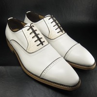 Decent Wear Men's Hand Made Cow White Leather Cap Toe Lace Up Party Wear Shoes - Thumbnail 1