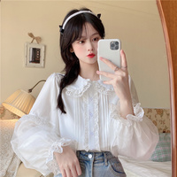Elegant Lace Cuff Long Sleeve White Japanese Blouses Love Sleeve T Shirts - Thumbnail 1