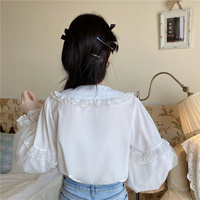 Elegant Lace Cuff Long Sleeve White Japanese Blouses Love Sleeve T Shirts - Thumbnail 3