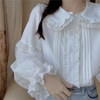 Elegant Lace Cuff Long Sleeve White Japanese Blouses Love Sleeve T Shirts - Thumbnail 5