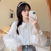 Elegant Lace Cuff Long Sleeve White Japanese Blouses Love Sleeve T Shirts - Thumbnail 7