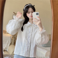 Elegant Lace Cuff Long Sleeve White Japanese Blouses Love Sleeve T Shirts - Thumbnail 8