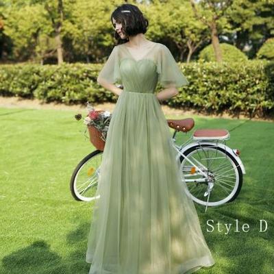 Simple sage green a line long bridesmaid dresses  - Thumbnail 2