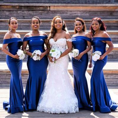 Off-the-shoulder sleeveless sweep/brush train long stain bridesmaid dresses - Thumbnail 2