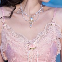 European French Women Girl Elegant Lace Corset Victorian Bow Princess Fairytale Strap Pink Long Dress - Thumbnail 7