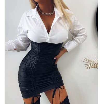 Long sleeve fashion women's white splicing dress