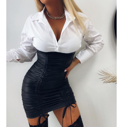 Long Sleeve Fashion Women'S White Splicing Dress