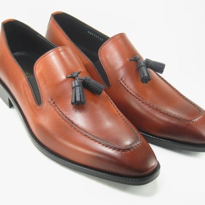 Hot sale men's handmade brown tassels loafer genuine leather formal shoes