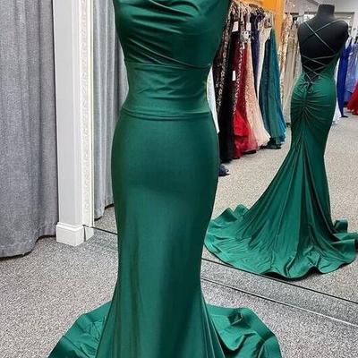 Sexy green mermaid evening dress with criss-cross back  - Thumbnail 1